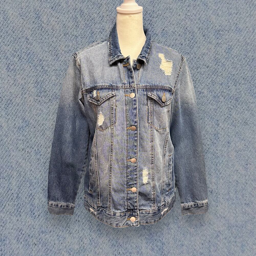Nordstrom BP Women’s Blue Distressed Denim Jacket - Punk Wash, Size XS